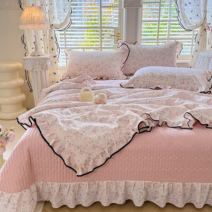 91家纺网 家纺一手货源 找家纺 韩约家纺 2026春夏新款皱皱纱床盖款夏被夏凉被空调被四件套 花影