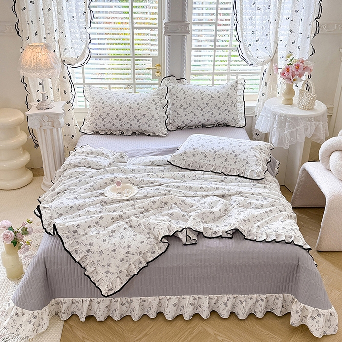 91家纺网 家纺一手货源 找家纺 韩约家纺 2026春夏新款皱皱纱床盖款夏被夏凉被空调被四件套 花语