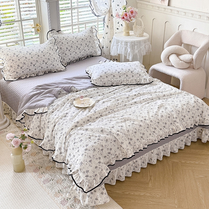 91家纺网 家纺一手货源 找家纺 韩约家纺 2026春夏新款皱皱纱床盖款夏被夏凉被空调被四件套 花语