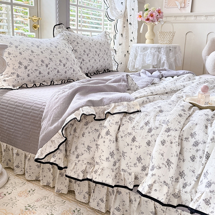 91家纺网 家纺一手货源 找家纺 韩约家纺 2026春夏新款皱皱纱床盖款夏被夏凉被空调被四件套 花语