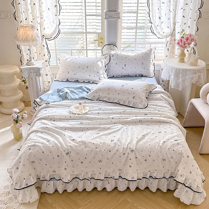 91家纺网 家纺一手货源 找家纺 韩约家纺 2026春夏新款皱皱纱床盖款夏被夏凉被空调被四件套 星辰