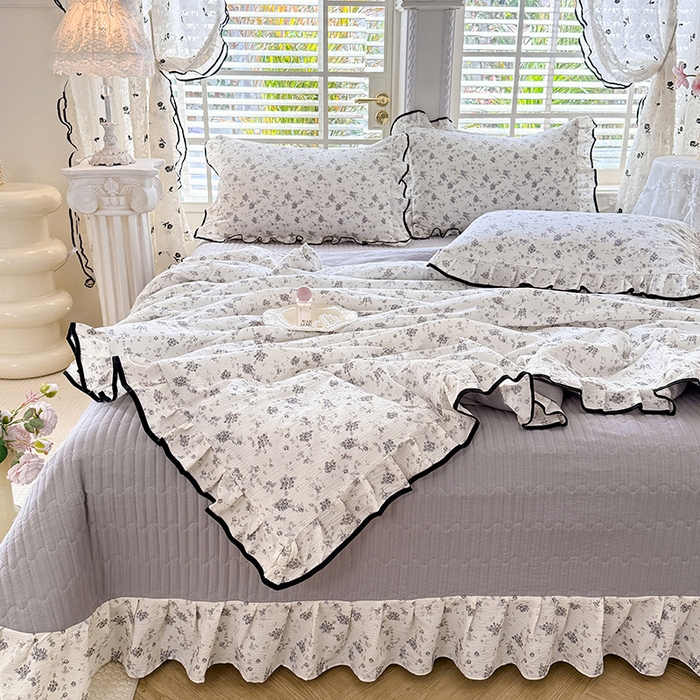 91家纺网 家纺一手货源 找家纺 韩约家纺 2026春夏新款皱皱纱床盖款夏被夏凉被空调被四件套 花语