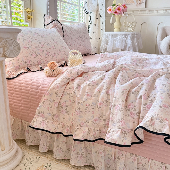 91家纺网 家纺一手货源 找家纺 韩约家纺 2026春夏新款皱皱纱床盖款夏被夏凉被空调被四件套 花影