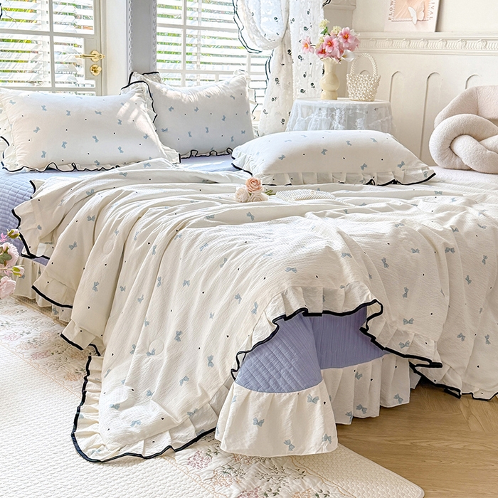 91家纺网 家纺一手货源 找家纺 韩约家纺 2026春夏新款皱皱纱床盖款夏被夏凉被空调被四件套 兰蝶香