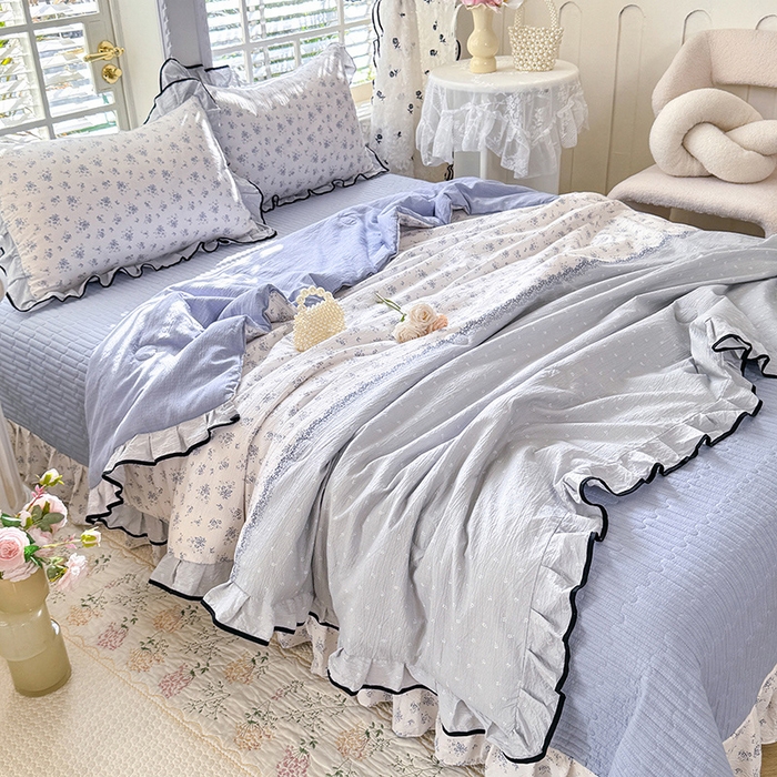 91家纺网 家纺一手货源 找家纺 韩约家纺 2026春夏新款皱皱纱床盖款夏被夏凉被空调被四件套 清清文絮