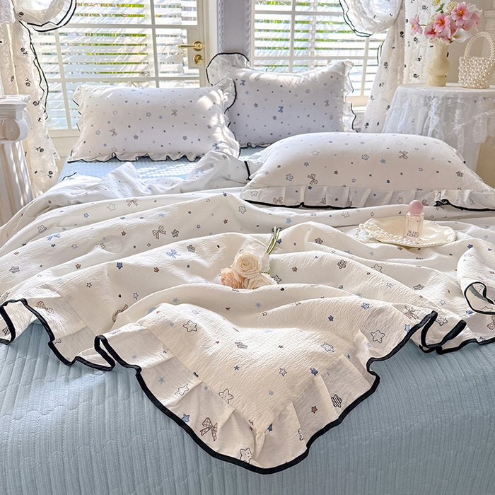 91家纺网 家纺一手货源 找家纺 韩约家纺 2026春夏新款皱皱纱床盖款夏被夏凉被空调被四件套 星辰