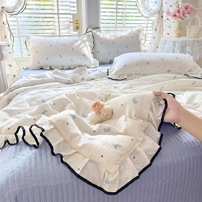 91家纺网 家纺一手货源 找家纺 韩约家纺 2026春夏新款皱皱纱床盖款夏被夏凉被空调被四件套 兰蝶香