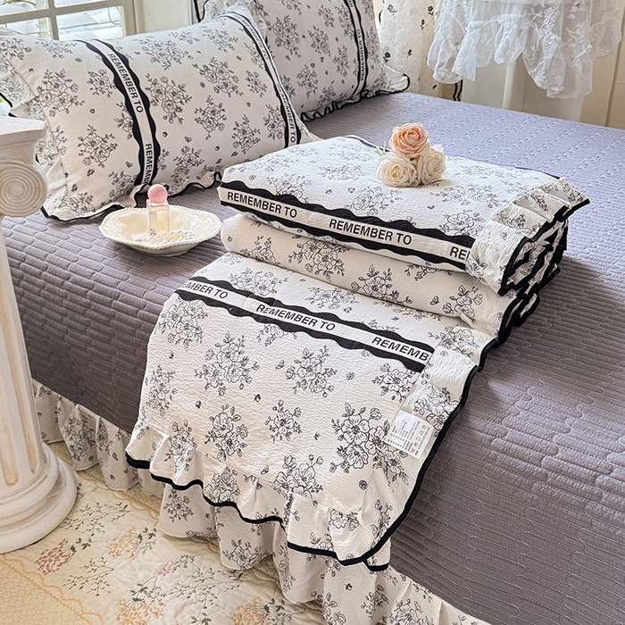 韩约家纺 2026春夏新款皱皱纱床盖款夏被夏凉被空调被四件套 安娜花园