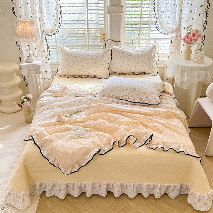 91家纺网 家纺一手货源 找家纺 韩约家纺 2026春夏新款皱皱纱床盖款夏被夏凉被空调被四件套 佳期如梦