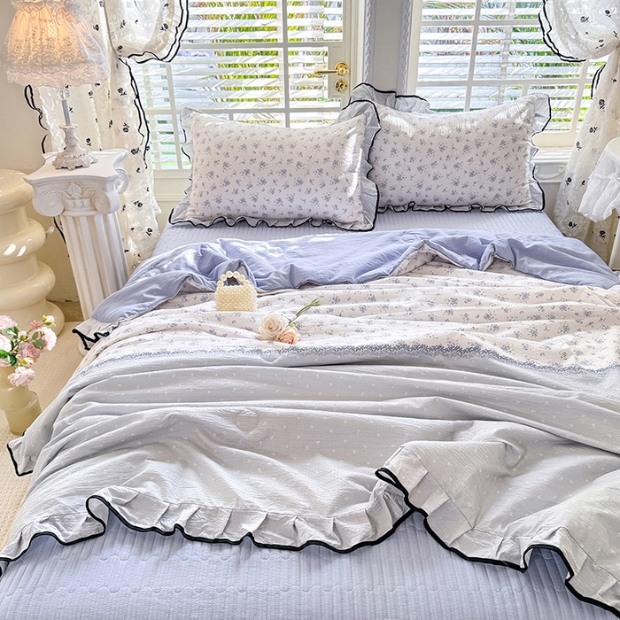 91家纺网 家纺一手货源 找家纺 韩约家纺 2026春夏新款皱皱纱床盖款夏被夏凉被空调被四件套 清清文絮