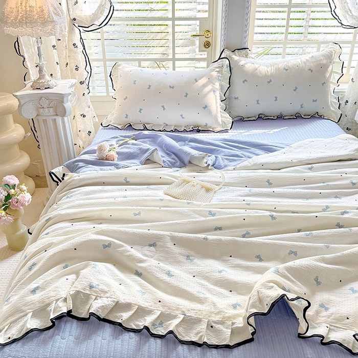 91家纺网 家纺一手货源 找家纺 韩约家纺 2026春夏新款皱皱纱床盖款夏被夏凉被空调被四件套 兰蝶香