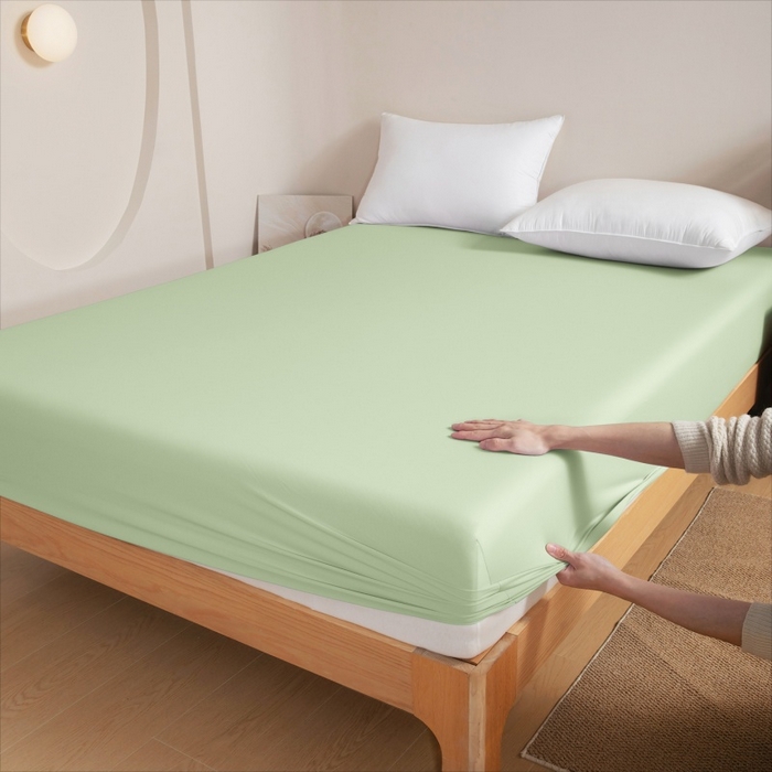 91家纺网 家纺一手货源 找家纺 宇淳国际 2026新款锦氨凉感冰丝床笠 森林绿