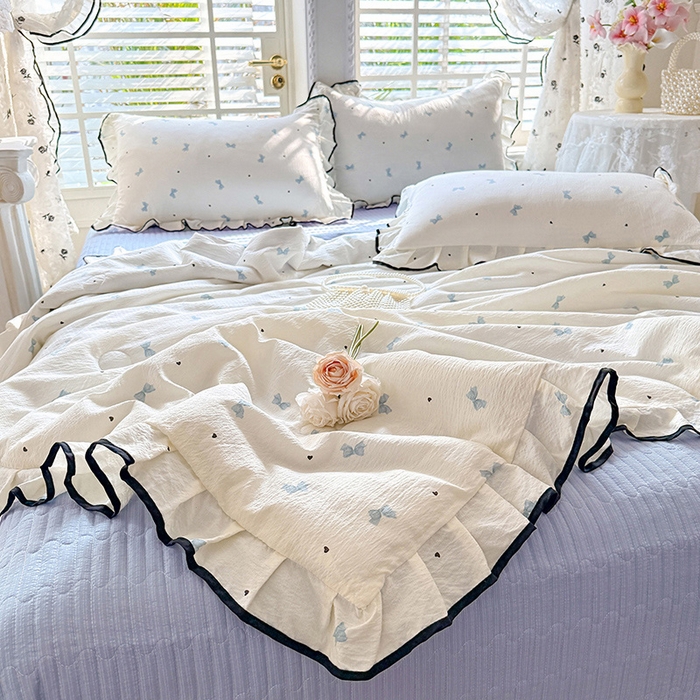 91家纺网 家纺一手货源 找家纺 韩约家纺 2026春夏新款皱皱纱床盖款夏被夏凉被空调被四件套 兰蝶香