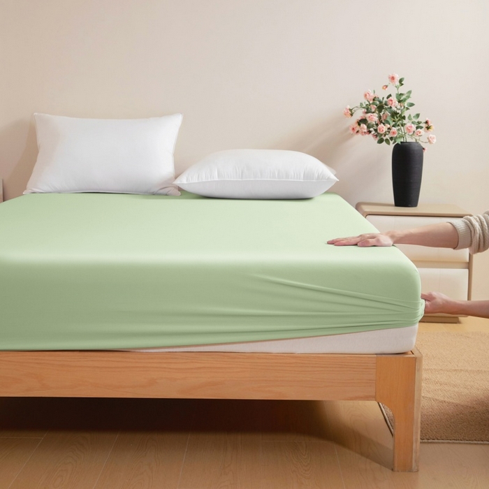 91家纺网 家纺一手货源 找家纺 宇淳国际 2026新款锦氨凉感冰丝床笠 森林绿