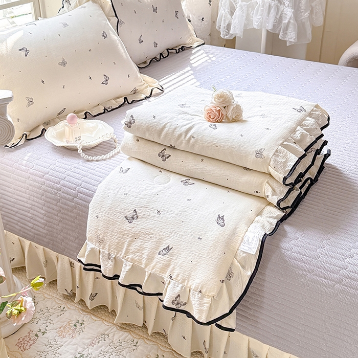 韩约家纺 2026春夏新款皱皱纱床盖款夏被夏凉被空调被四件套 梦蝶