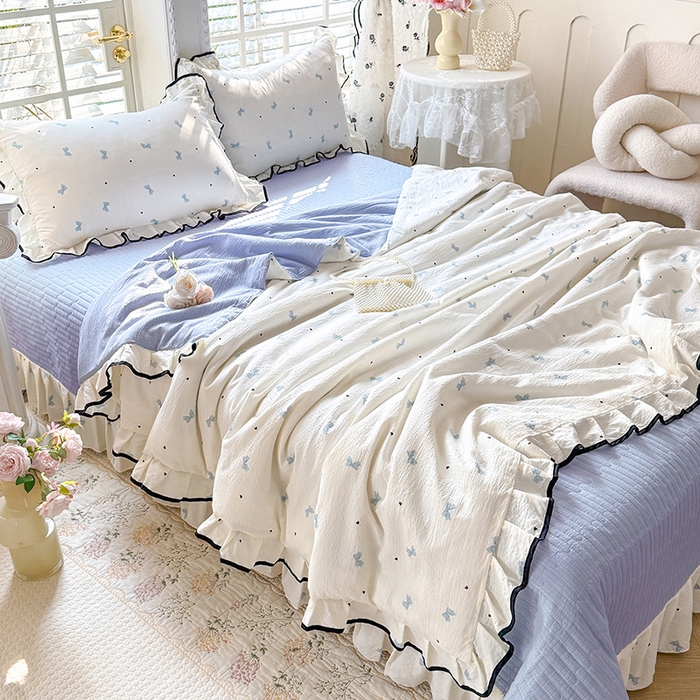 91家纺网 家纺一手货源 找家纺 韩约家纺 2026春夏新款皱皱纱床盖款夏被夏凉被空调被四件套 兰蝶香