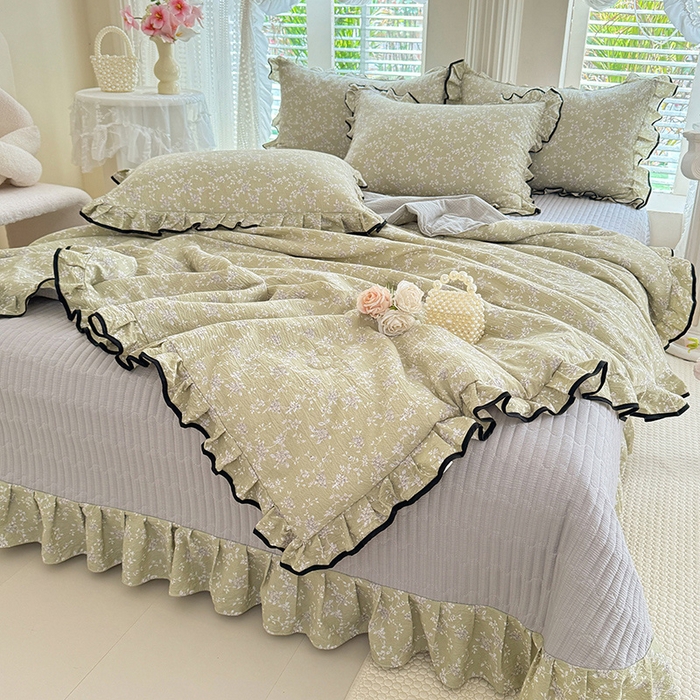 91家纺网 家纺一手货源 找家纺 韩约家纺 2026春夏新款皱皱纱床盖款夏被夏凉被空调被四件套 花海