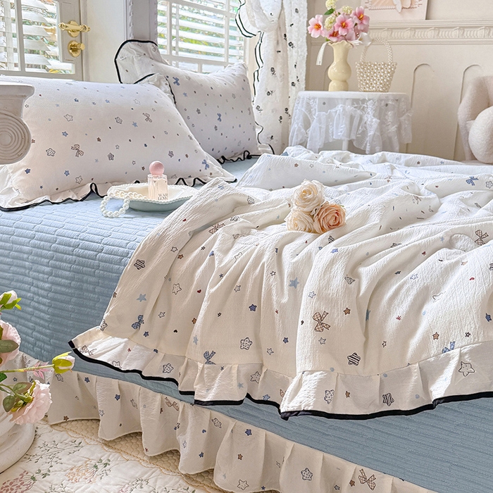 91家纺网 家纺一手货源 找家纺 韩约家纺 2026春夏新款皱皱纱床盖款夏被夏凉被空调被四件套 星辰