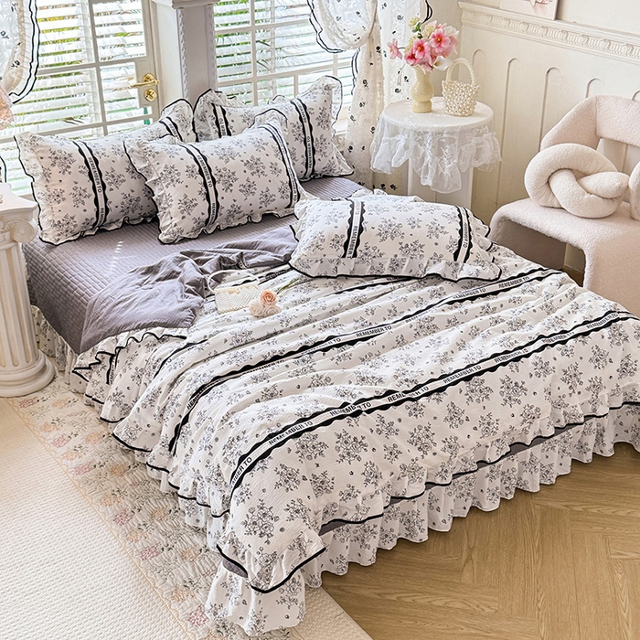 91家纺网 家纺一手货源 找家纺 韩约家纺 2026春夏新款皱皱纱床盖款夏被夏凉被空调被四件套 安娜花园