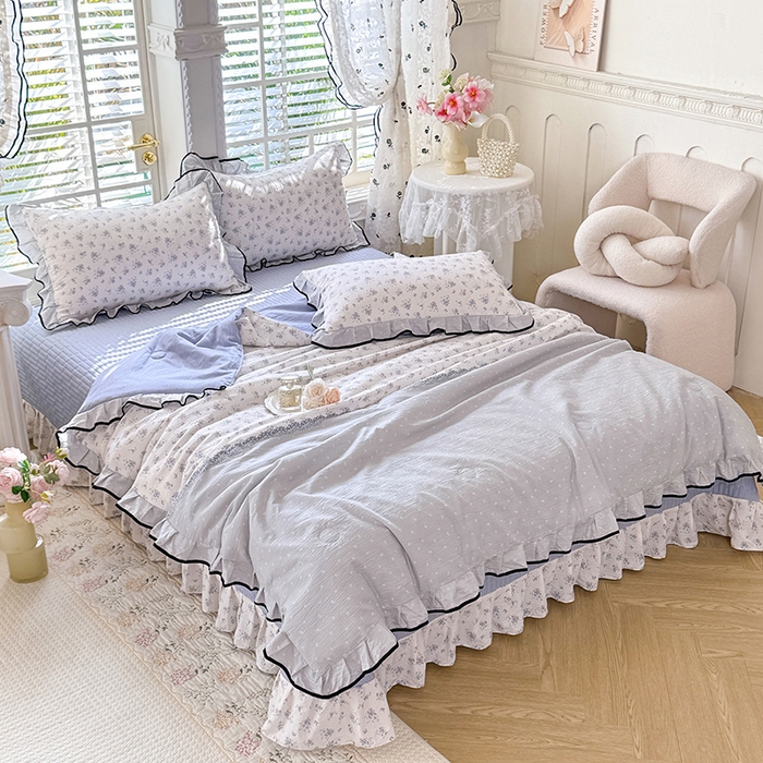 91家纺网 家纺一手货源 找家纺 韩约家纺 2026春夏新款皱皱纱床盖款夏被夏凉被空调被四件套 清清文絮