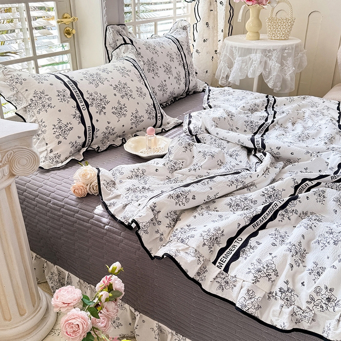 91家纺网 家纺一手货源 找家纺 韩约家纺 2026春夏新款皱皱纱床盖款夏被夏凉被空调被四件套 安娜花园