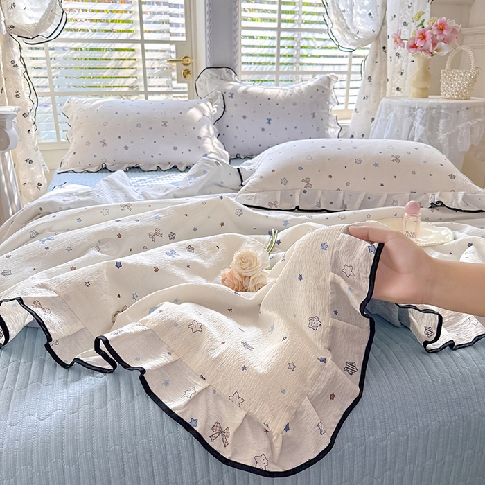 91家纺网 家纺一手货源 找家纺 韩约家纺 2026春夏新款皱皱纱床盖款夏被夏凉被空调被四件套 星辰