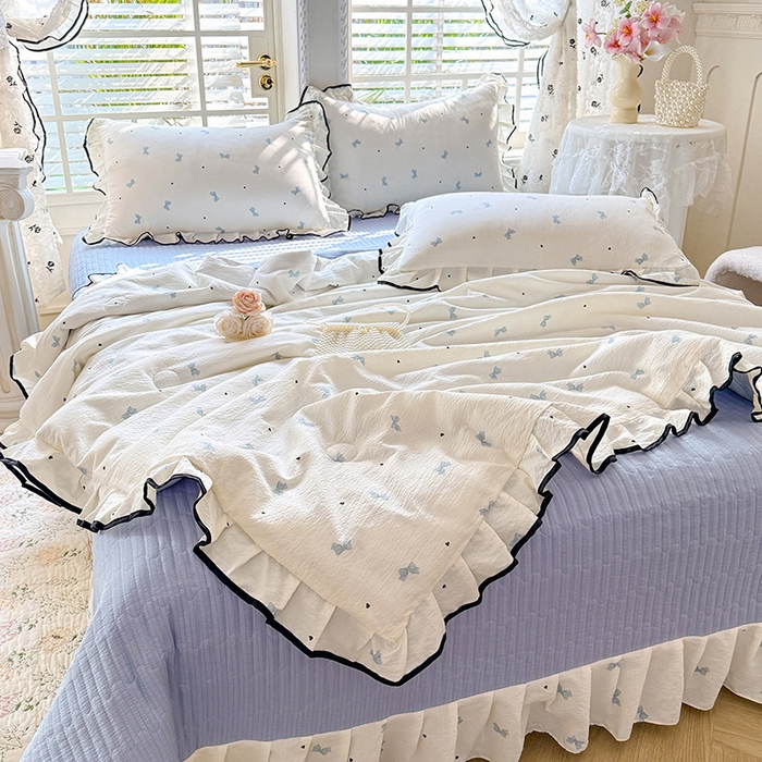 91家纺网 家纺一手货源 找家纺 韩约家纺 2026春夏新款皱皱纱床盖款夏被夏凉被空调被四件套 兰蝶香