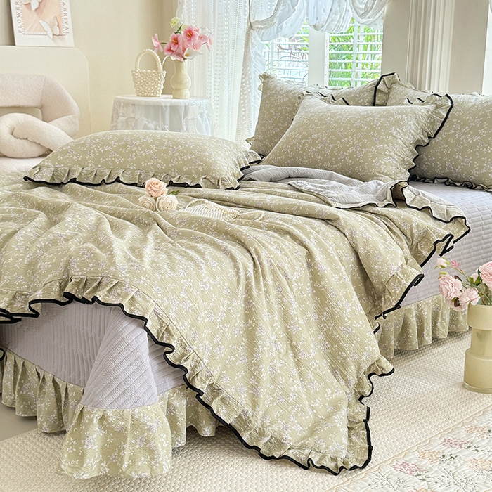 91家纺网 家纺一手货源 找家纺 韩约家纺 2026春夏新款皱皱纱床盖款夏被夏凉被空调被四件套 花海