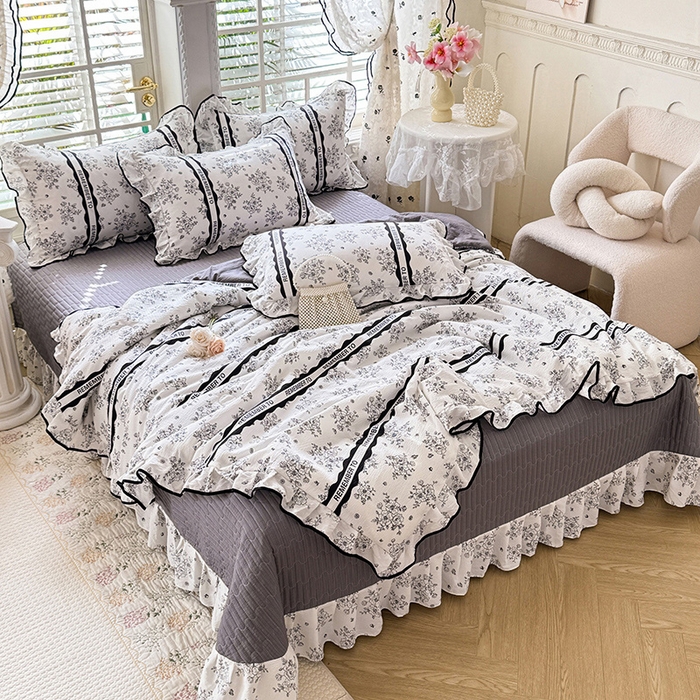 91家纺网 家纺一手货源 找家纺 韩约家纺 2026春夏新款皱皱纱床盖款夏被夏凉被空调被四件套 安娜花园