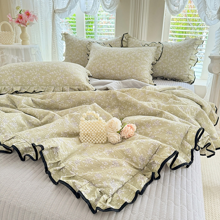 91家纺网 家纺一手货源 找家纺 韩约家纺 2026春夏新款皱皱纱床盖款夏被夏凉被空调被四件套 花海