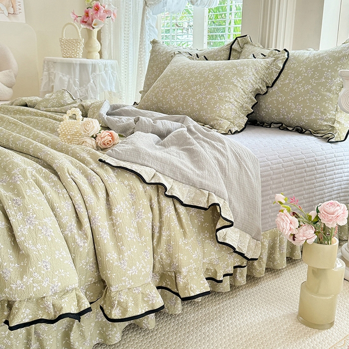 91家纺网 家纺一手货源 找家纺 韩约家纺 2026春夏新款皱皱纱床盖款夏被夏凉被空调被四件套 花海