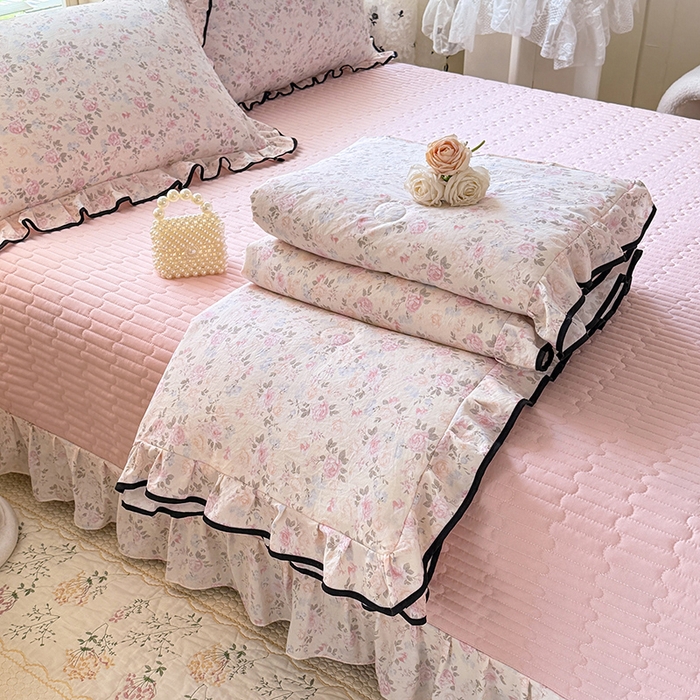 韩约家纺 2026春夏新款皱皱纱床盖款夏被夏凉被空调被四件套 花影