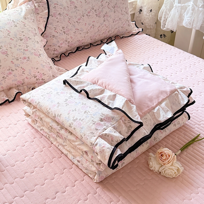 91家纺网 家纺一手货源 找家纺 韩约家纺 2026春夏新款皱皱纱床盖款夏被夏凉被空调被四件套 花影