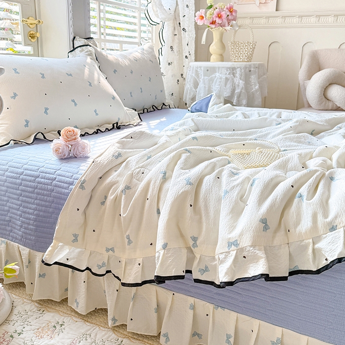 91家纺网 家纺一手货源 找家纺 韩约家纺 2026春夏新款皱皱纱床盖款夏被夏凉被空调被四件套 兰蝶香