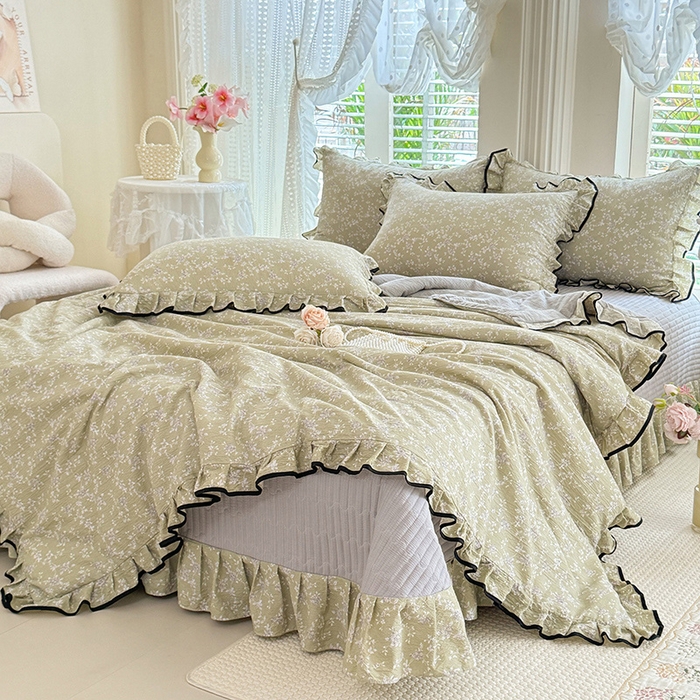 91家纺网 家纺一手货源 找家纺 韩约家纺 2026春夏新款皱皱纱床盖款夏被夏凉被空调被四件套 花海