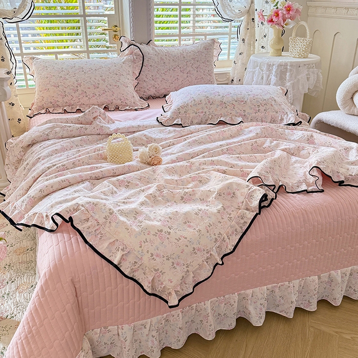 91家纺网 家纺一手货源 找家纺 韩约家纺 2026春夏新款皱皱纱床盖款夏被夏凉被空调被四件套 花影