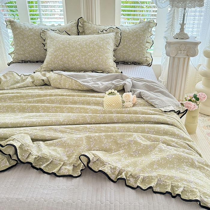 91家纺网 家纺一手货源 找家纺 韩约家纺 2026春夏新款皱皱纱床盖款夏被夏凉被空调被四件套 花海