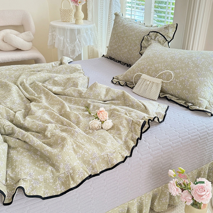 91家纺网 家纺一手货源 找家纺 韩约家纺 2026春夏新款皱皱纱床盖款夏被夏凉被空调被四件套 花海