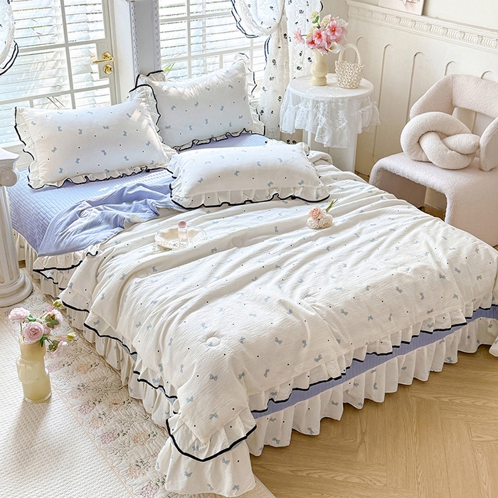 91家纺网 家纺一手货源 找家纺 韩约家纺 2026春夏新款皱皱纱床盖款夏被夏凉被空调被四件套 兰蝶香