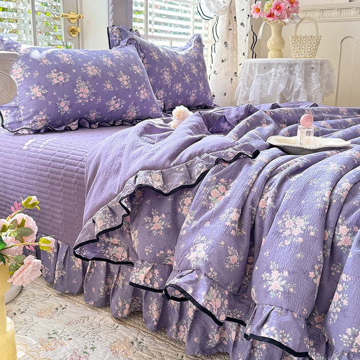 91家纺网 家纺一手货源 找家纺 韩约家纺 2026春夏新款皱皱纱床盖款夏被夏凉被空调被四件套 花开半夏