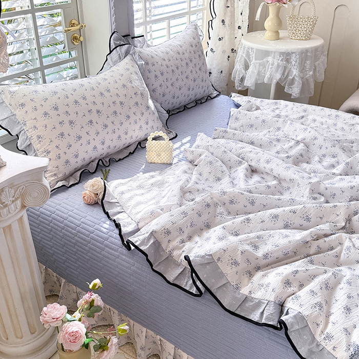 91家纺网 家纺一手货源 找家纺 韩约家纺 2026春夏新款皱皱纱床盖款夏被夏凉被空调被四件套 清清文絮