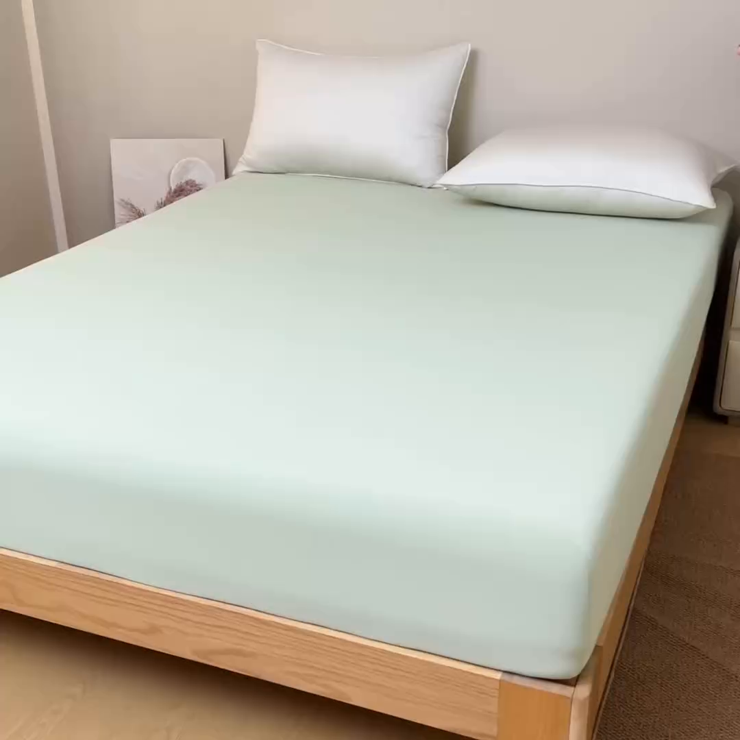 91家纺网 家纺一手货源 找家纺 宇淳国际 2026新款锦氨凉感冰丝床笠 森林绿