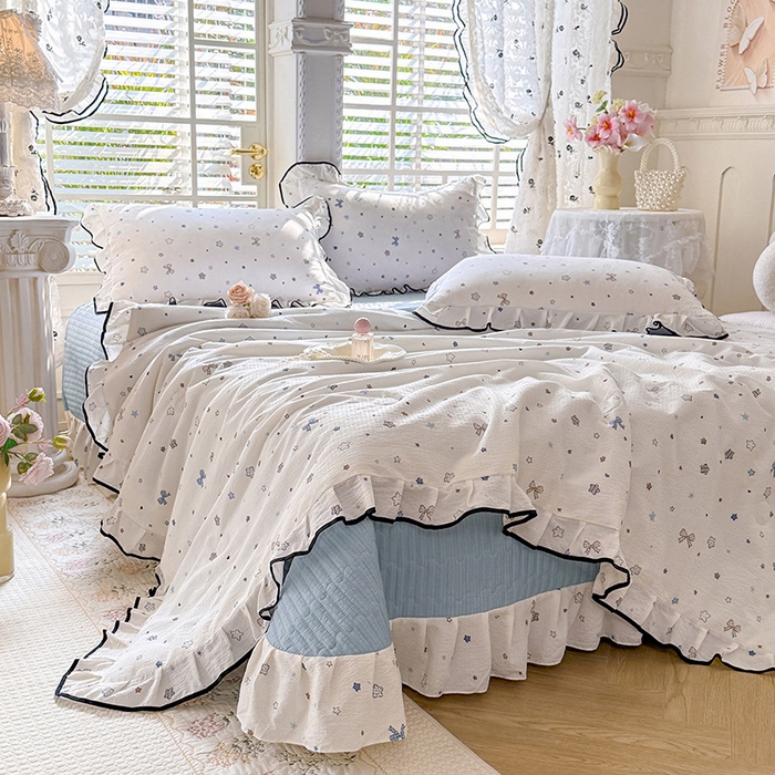 91家纺网 家纺一手货源 找家纺 韩约家纺 2026春夏新款皱皱纱床盖款夏被夏凉被空调被四件套 星辰