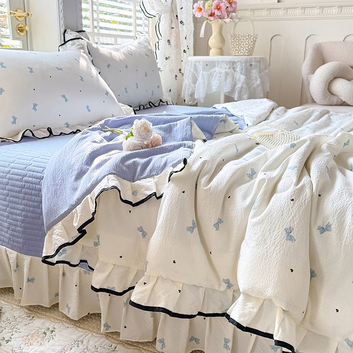 91家纺网 家纺一手货源 找家纺 韩约家纺 2026春夏新款皱皱纱床盖款夏被夏凉被空调被四件套 兰蝶香