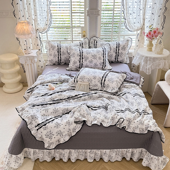 91家纺网 家纺一手货源 找家纺 韩约家纺 2026春夏新款皱皱纱床盖款夏被夏凉被空调被四件套 安娜花园