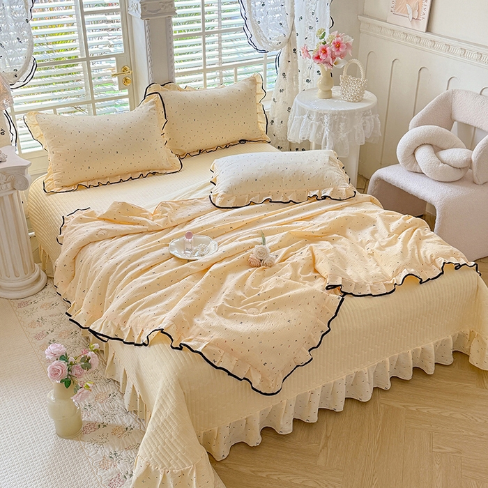 91家纺网 家纺一手货源 找家纺 韩约家纺 2026春夏新款皱皱纱床盖款夏被夏凉被空调被四件套 蜡笔画