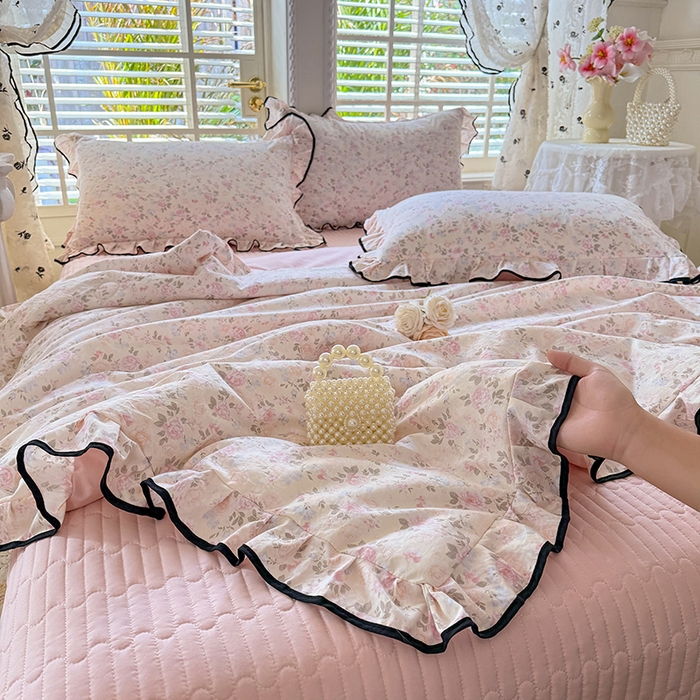 91家纺网 家纺一手货源 找家纺 韩约家纺 2026春夏新款皱皱纱床盖款夏被夏凉被空调被四件套 花影