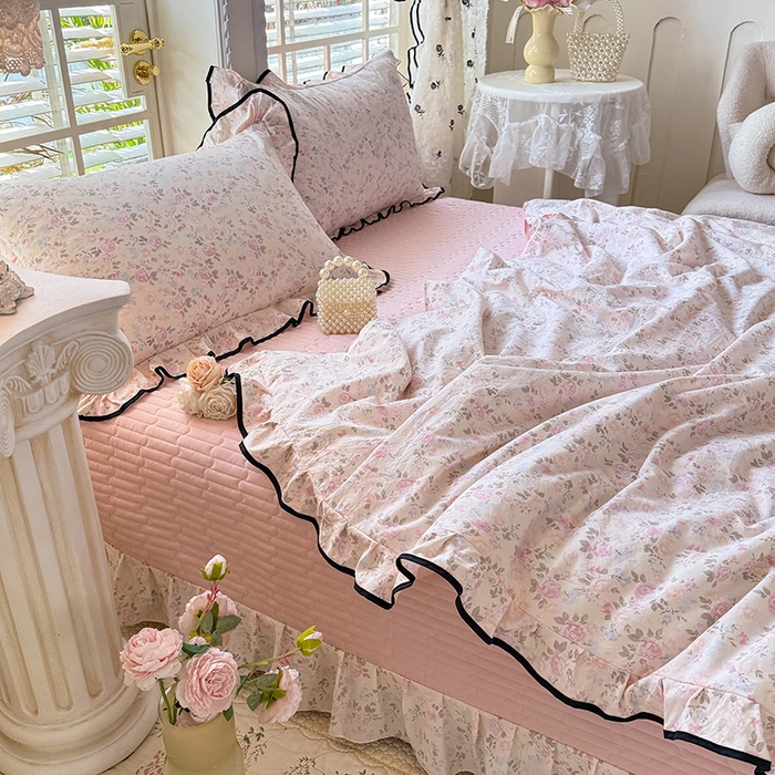 91家纺网 家纺一手货源 找家纺 韩约家纺 2026春夏新款皱皱纱床盖款夏被夏凉被空调被四件套 花影