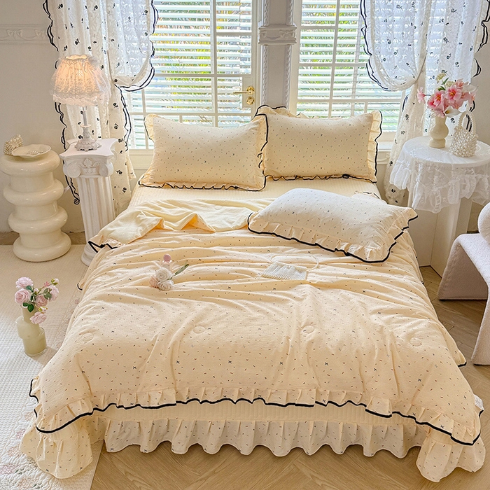 91家纺网 家纺一手货源 找家纺 韩约家纺 2026春夏新款皱皱纱床盖款夏被夏凉被空调被四件套 蜡笔画