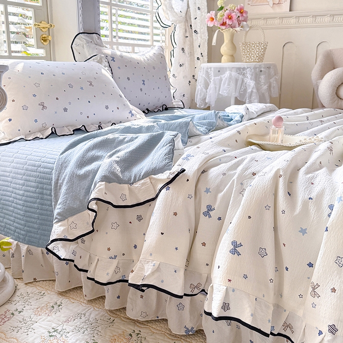 91家纺网 家纺一手货源 找家纺 韩约家纺 2026春夏新款皱皱纱床盖款夏被夏凉被空调被四件套 星辰